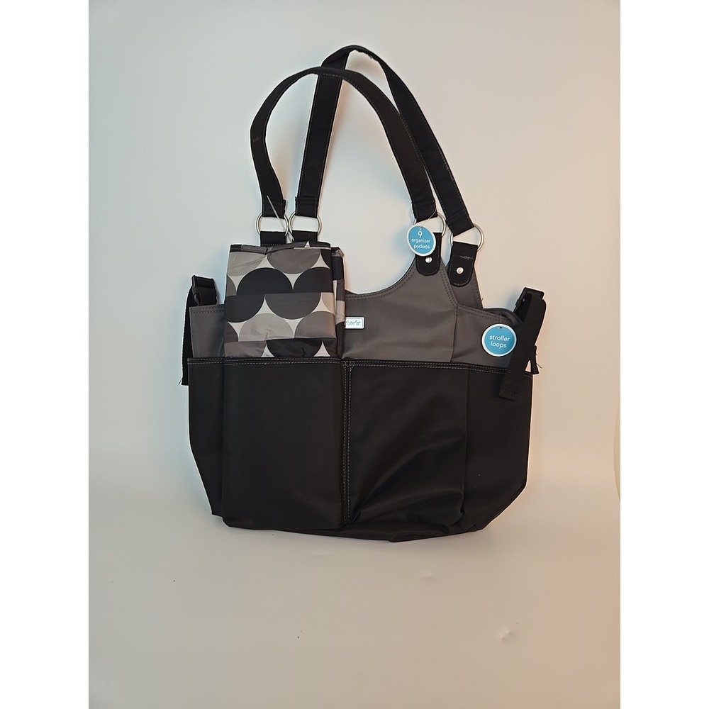 Carters 9 Pocket Diaper Bag Baby Black w/ Stroller Clips‎ 15x11x5 Waterproof New